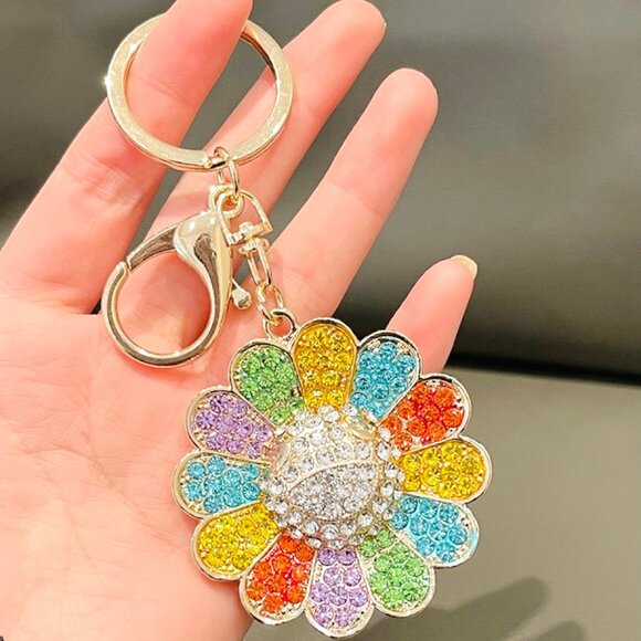 Sunflower Keychain Rhinestone Sunflower Charm Sunflower Bag Charm - Picture 5 of 9